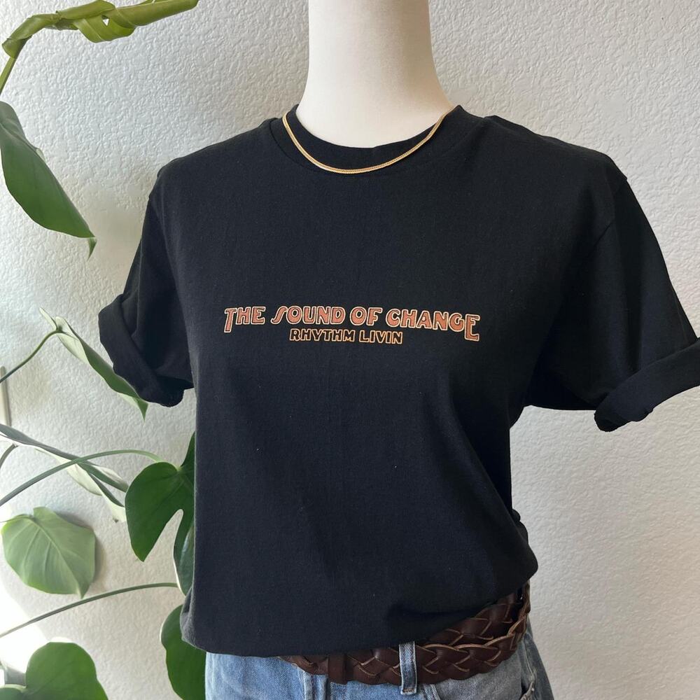 Black Graphic Tee The Sound Of Change Retro Surf Boho Sun Print